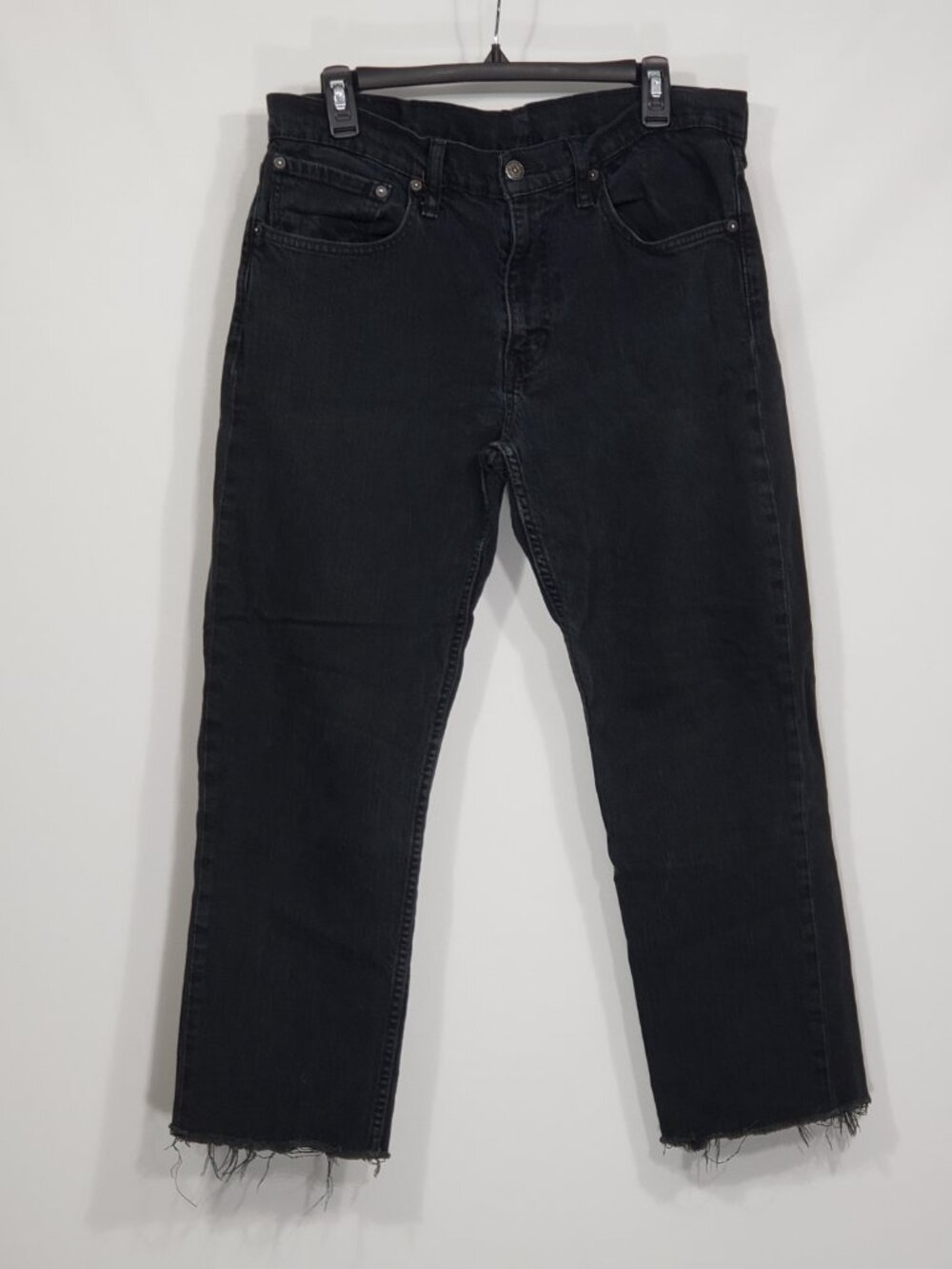 Levis  Black Distressed Cut off  / Distressed Hem Jeans Straight Leg  34 X 24.5